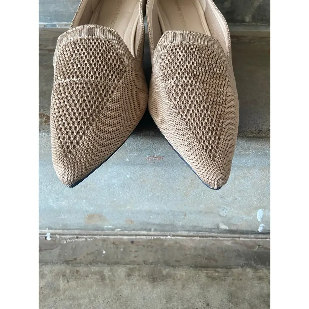 Adrienne Vittadini Skippy taupe knit upper pointy toe kitten heel pump